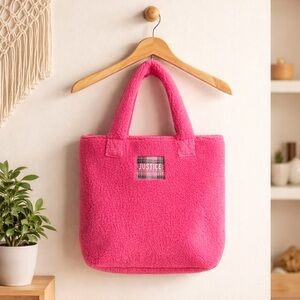🛍️ JUSTICE Girls Pink Sherpa Tote Bag NWOT